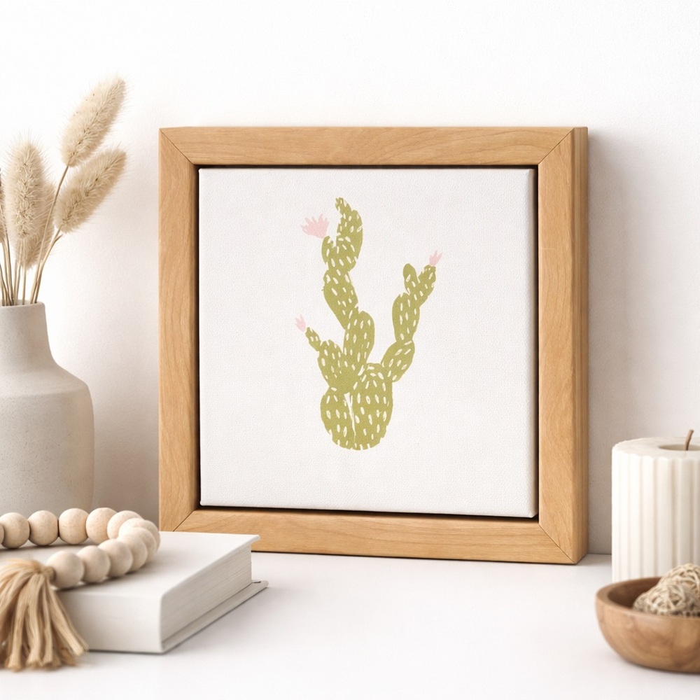 6”x6” Framed Cactus Canvas Wall Art Boho Minimalist Decor